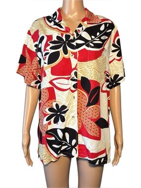 Vintage Go Barefoot Men's Shirt Size L Floral Button Up Short Sleeve 100% Cotton